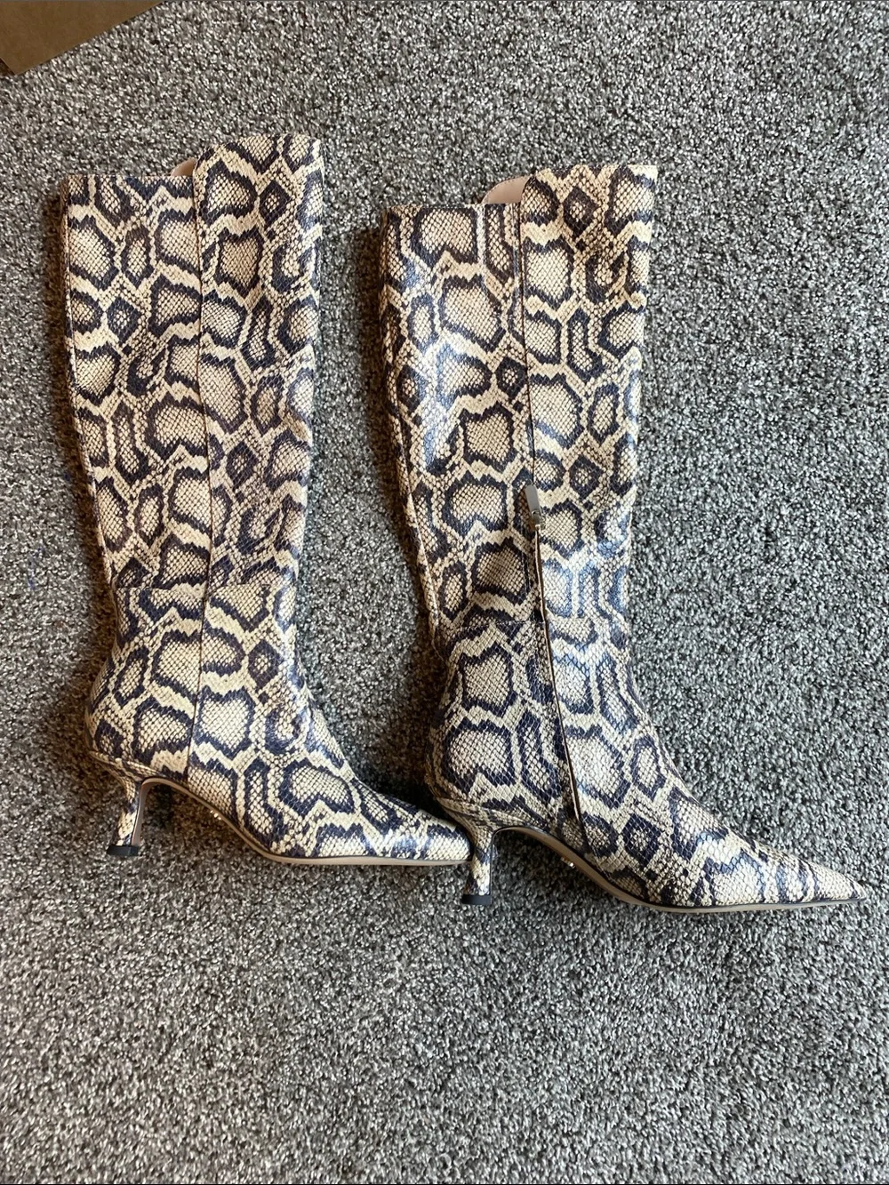 Sam Edelman Beige and Black Snake-Print Over-the-Knee Boots